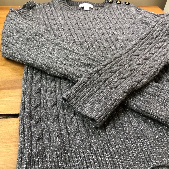 Charter Club Dark Gray Cotton Crewneck Cable-knit Sweater Metallic Fiber - Picture 8 of 12